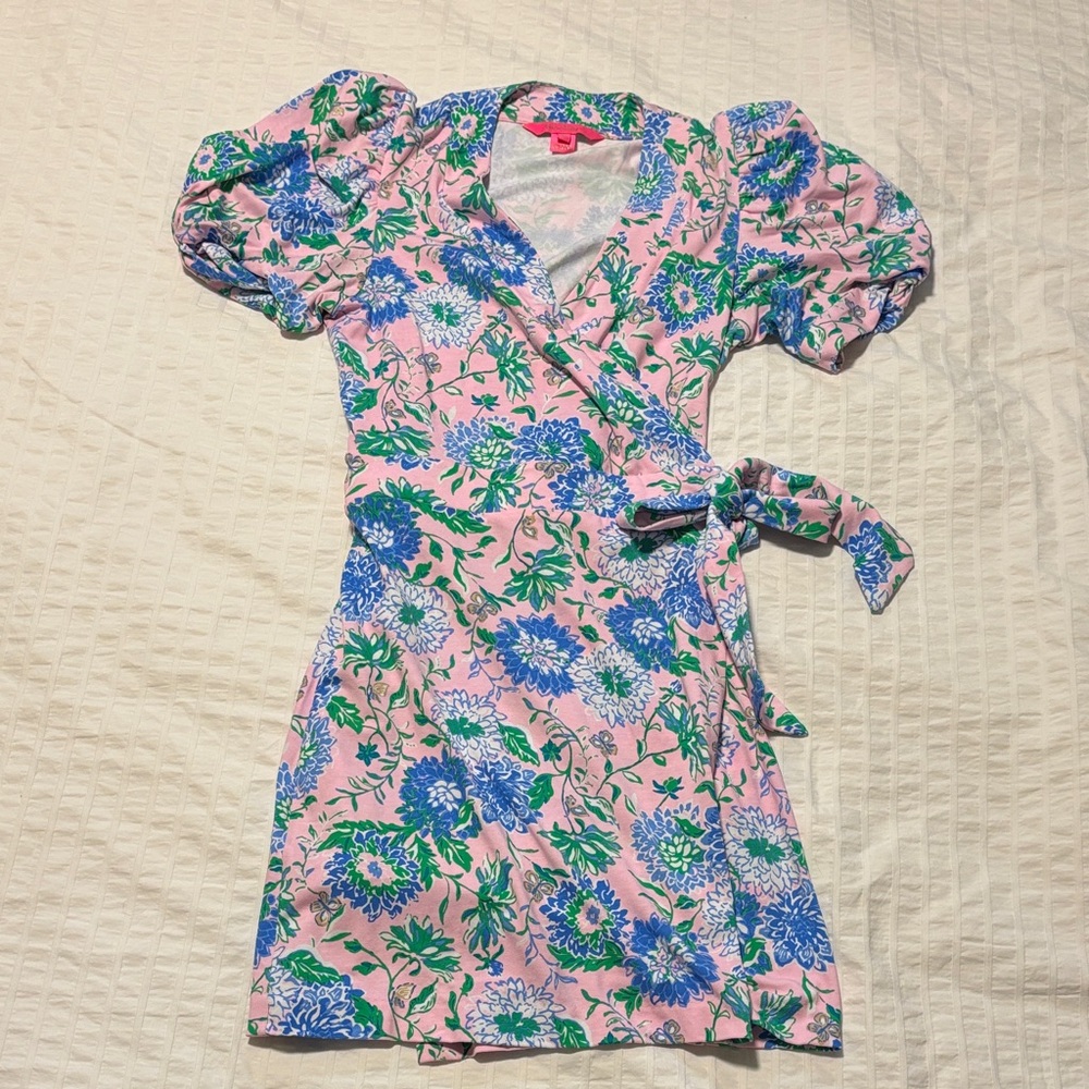 Lilly Pulitzer Floral Wrap Dress (Skort) with Puff Sleeves
